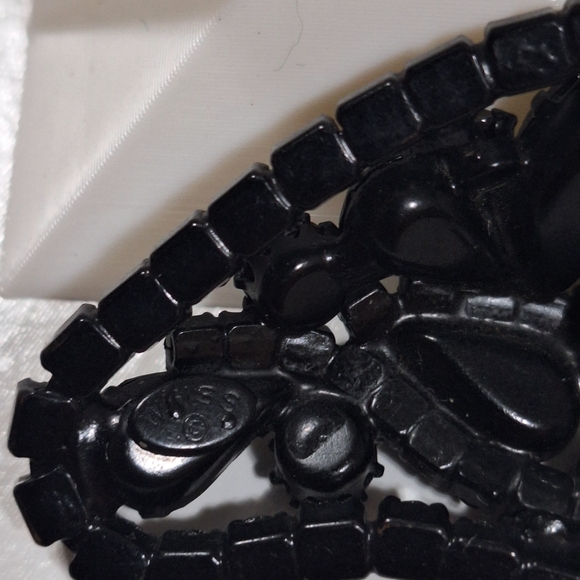 Vtg Weiss Black Prong Set Rhinestone Brooch Pin 2.25" Mourning Brooch - Picture 4 of 10